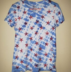 2/$7 Blue Hand Dyed Shirt Red Stars Womens Size M